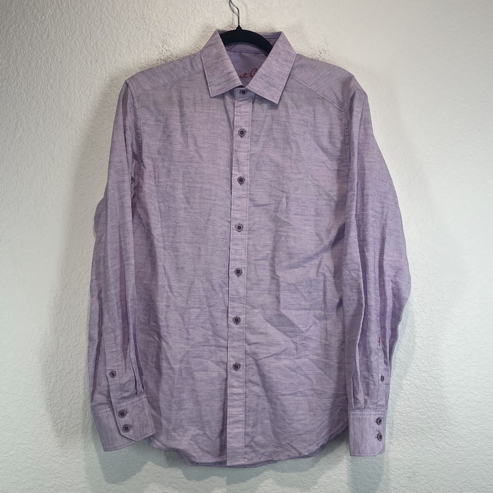 Robert Graham Shirt Mens Small Purple Floral Linen Cotton Button Up Classic Fit